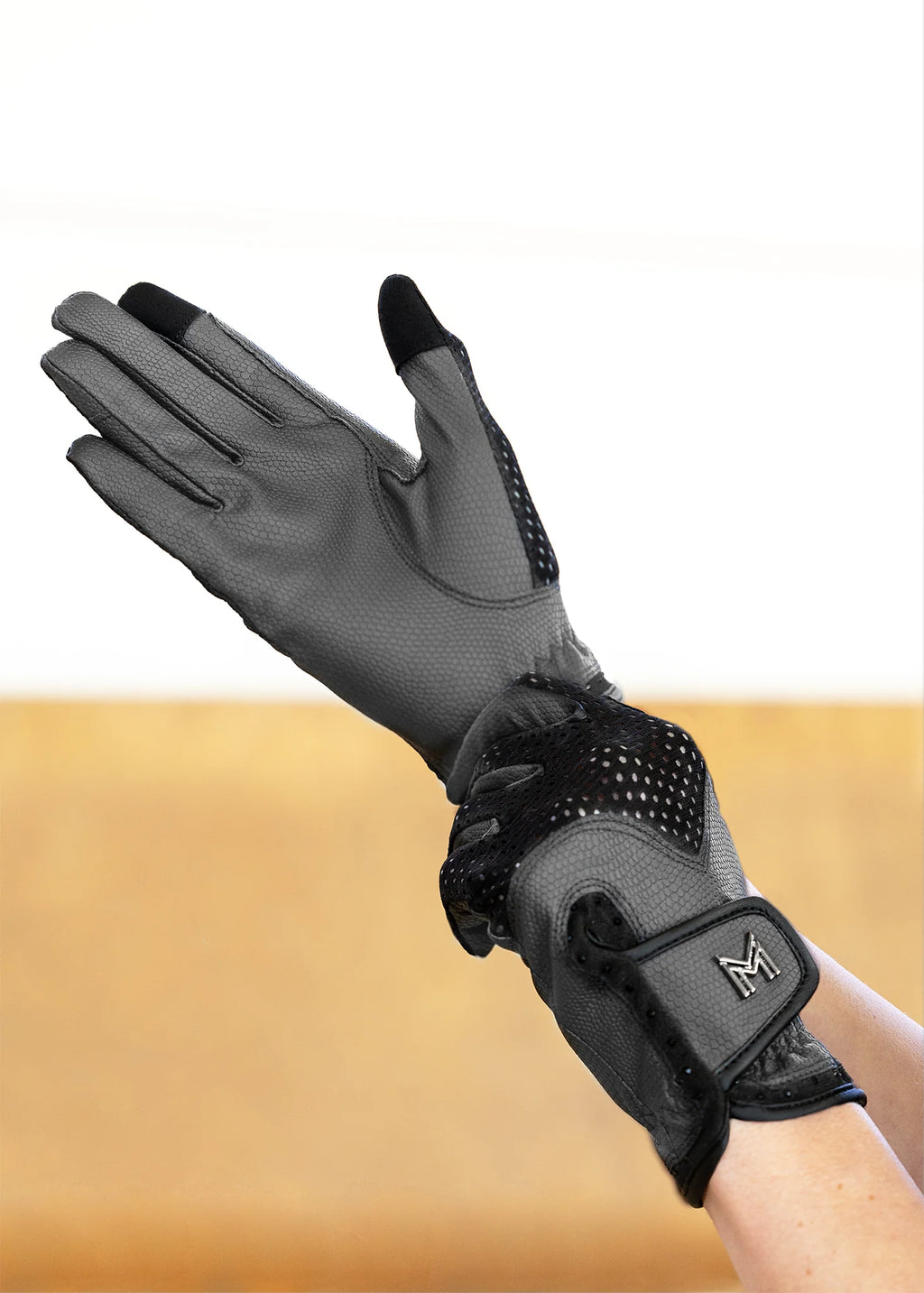Maximilian Ava Riding Gloves - 9, Grey/Black image