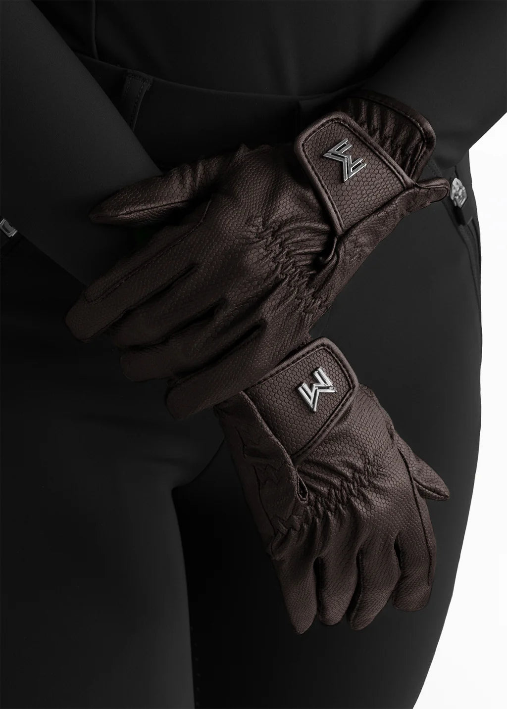 Maximilian Emblem Riding Gloves - 8, Chocolate image