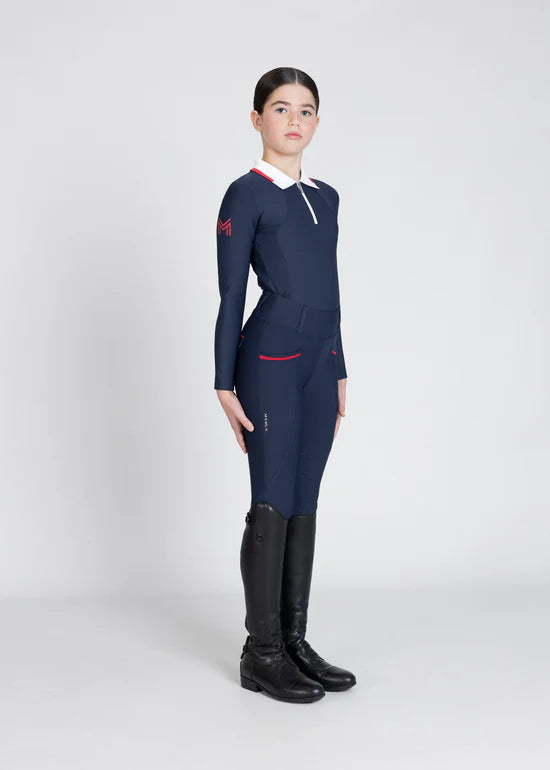 Maximilian YR Pro Riding Leggings - Navy/Red, 3XS (135-145cm) image